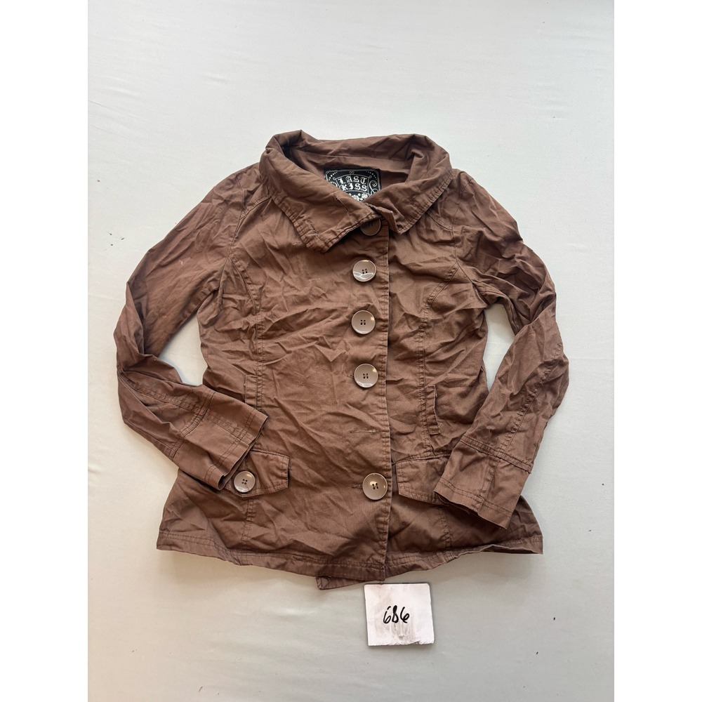 Last Kiss Brown Button Front Utility Jacket Women Medium Collared Long Sleeve